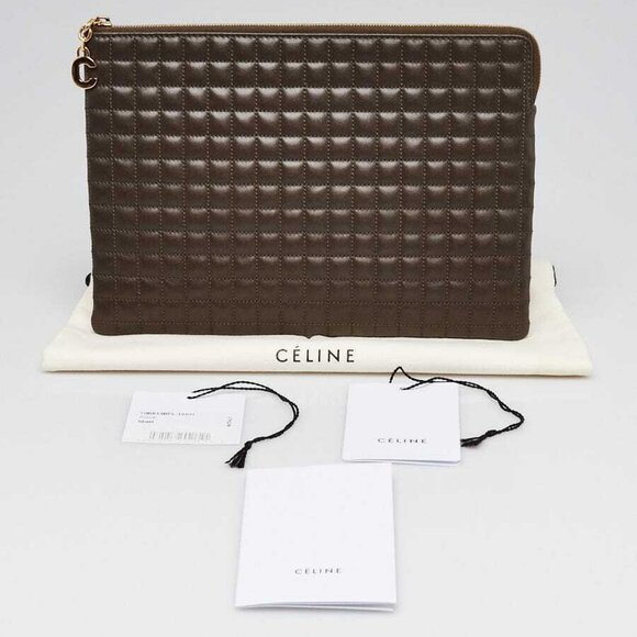 Celine Khaki Quilted Calfskin C Zip Pouch - Picture 9 of 9